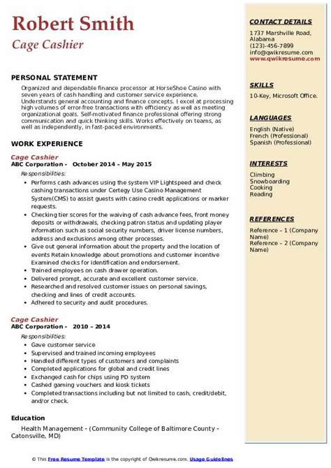 casino cage cashier resume examples|5 Casino Cashier Resume Examples & Guide for .